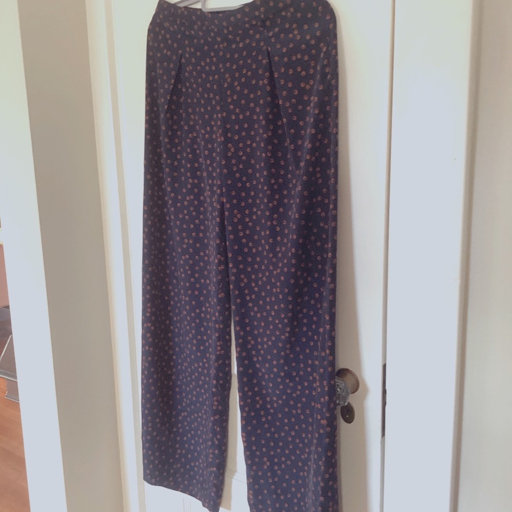 Wide leg soft flowing pants forever 21 navy blue  with  dark amber dots SM